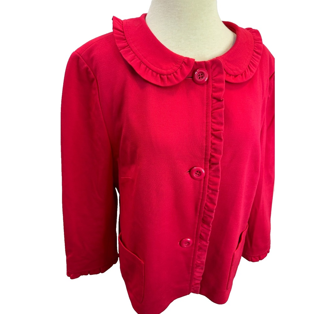Talbots Ruffle Trim Peter Pan Collar Button Front Jacket Fuchsia Plus Size 16 - Picture 4 of 10
